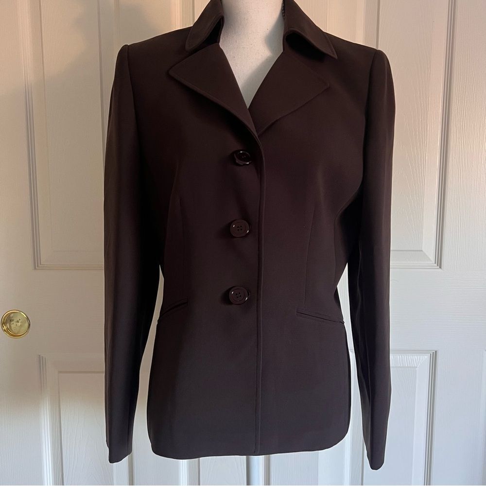 Tahari ASL Dark Brown Tailored Button-Front Jacket US 10 EUC